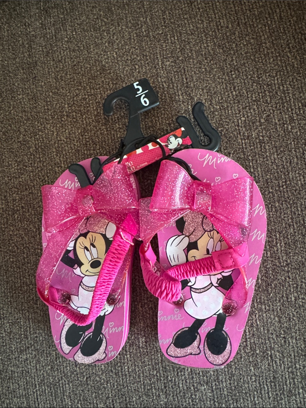 Minnie Mouse Pink Glitter Bow Kids Flip Flops